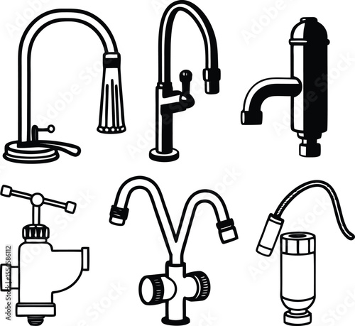 Water matching equipment icon set  