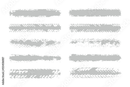 Tire Tracks Grunge Collection: A collection of grungy tire tracks in a neutral color, perfect for adding texture and a touch of grit to your designs. Representing motion, speed and ruggedness. 