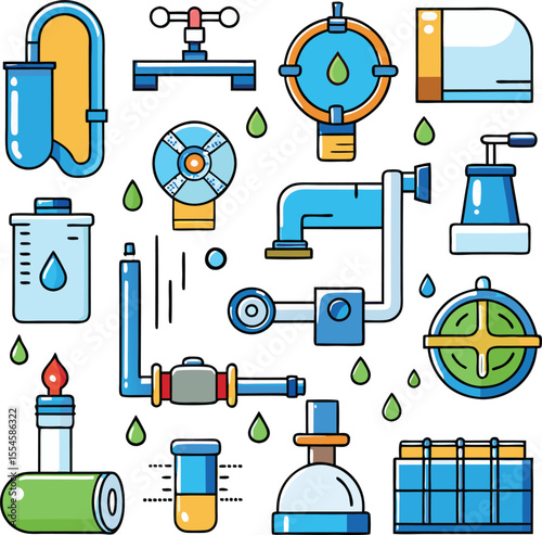 Water matching equipment icon set  