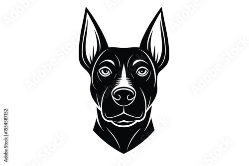 Doberman Dog Face Line Art,  portrait of a black dog