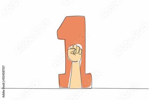 Continuous one line drawing clenched fists in a large number 1. Solidarity, determination, spirit, steadfastness, strong will to demand rights. May Day. Single line draw design vector illustration