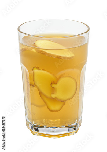 Wallpaper Mural Refreshing drink with ginger slices in a tall glass, golden liquid, clear glass cup Torontodigital.ca