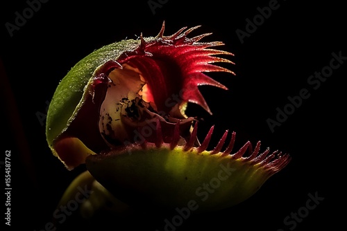 jaws close up of a rare Venus flytrap with open