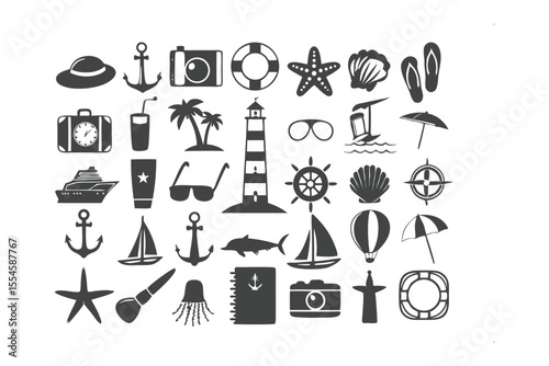 Summer Symbols Collection: A curated assortment of meticulously crafted, minimalist vector icons, capturing the essence of the season's joyful spirit.
