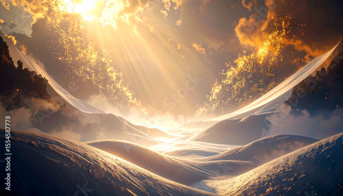 光に包まれた幻想的な雪原の風景