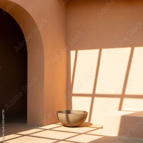 Wallpaper Mural A simple bowl sits in a corner with an arched doorway and window shadows Torontodigital.ca