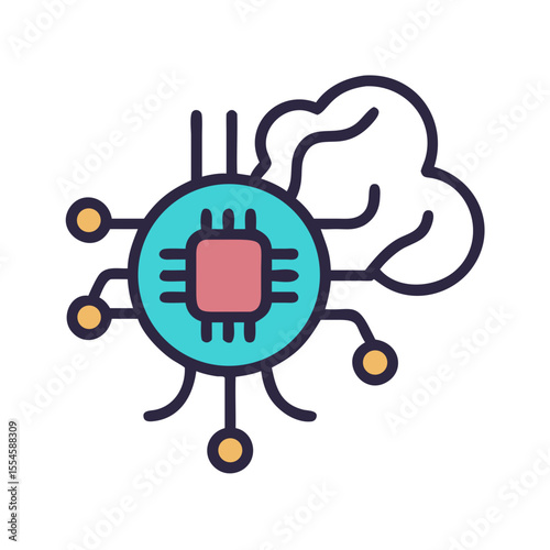 Vector art of artificial intelligence brain with chip connection isolated on white background