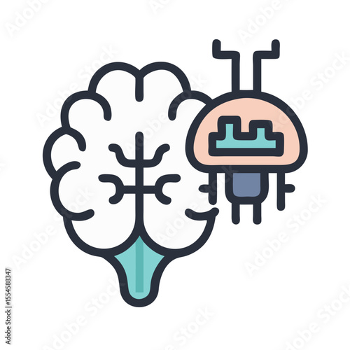 Vector art of artificial intelligence brain with chip implant isolated on white background