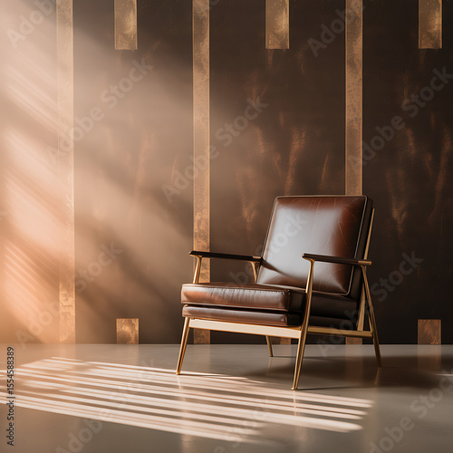 Wallpaper Mural A modern leather chair sits in a room with window light and shadows Torontodigital.ca