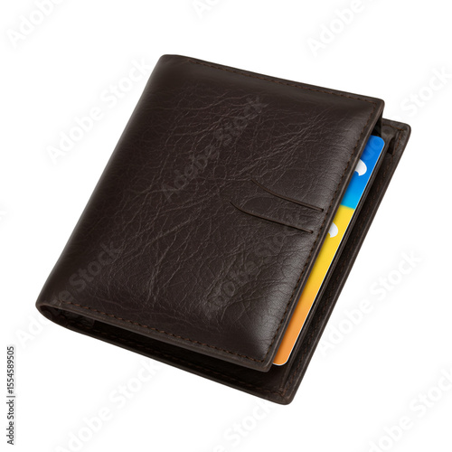 Leather Wallet with Cards Visible – realistic texture isolated, png