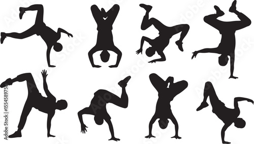 Breakdance Silhouettes Vector Set of B-Boys and B-Girls in Action Poses