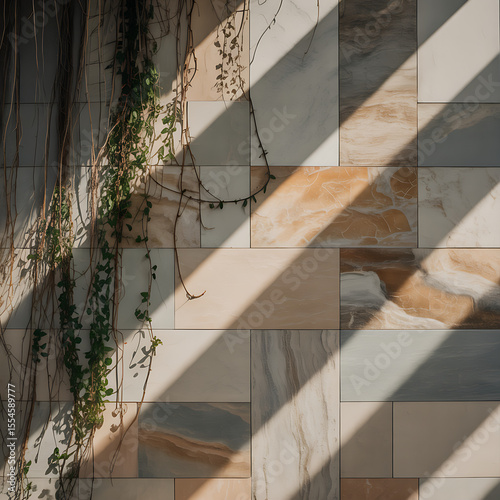 Wallpaper Mural Ivy growing on a textured wall with sunlight and shadows Torontodigital.ca