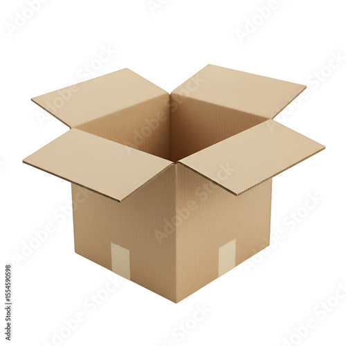Open Cardboard Shipping Box – 3D angle with tape