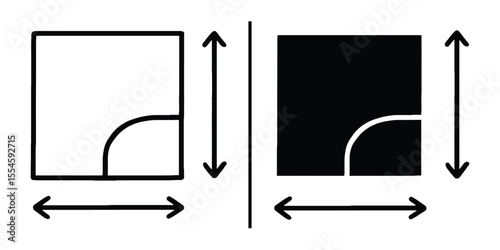 Contrasting Shapes: A minimalist graphic presents two distinct squares. One, a pristine white canvas with a precisely curved corner, the other, a mirror image, rendered in bold black.
