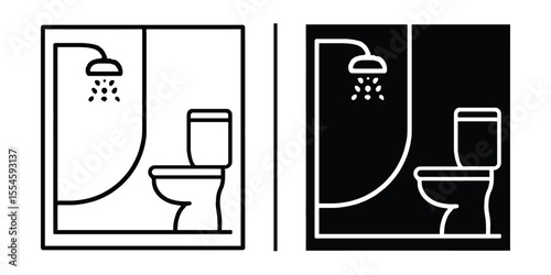 Sanitary Serenity: A contrasting study of a bathroom, showcasing the essentials in a stark, minimalist style, highlighting the simplicity of design with toilet and shower.