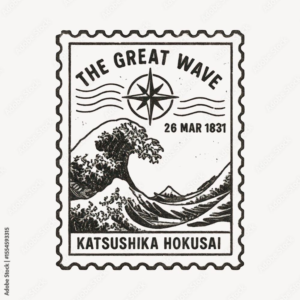 Obraz premium Vintage stamp featuring iconic wave.