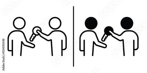 Key exchange: An illustration capturing the essence of a key exchange between two figures, rendered in a clean, minimalist style. conveying a sense of transaction and transfer.