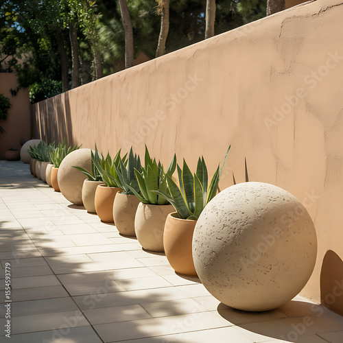 Wallpaper Mural Row of potted plants lines an exterior wall in a garden setting Torontodigital.ca
