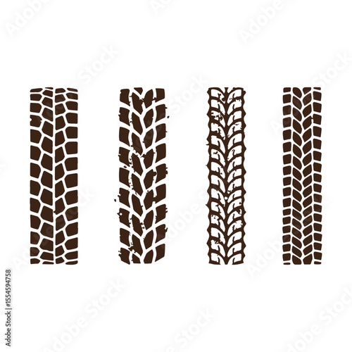 Tire tracks pattern Texture Silhouette Vector. Grunge Vintage Retro style, various Automobile tire tracks patterns illustration
