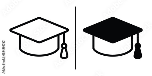 Graduation Cap Duo: A striking visual presenting two graduation caps, one in stark black silhouette, and the other outlined in a pristine white.