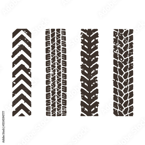 Tire tracks pattern Texture Silhouette Vector. Grunge Vintage Retro style, various Automobile tire tracks patterns illustration
