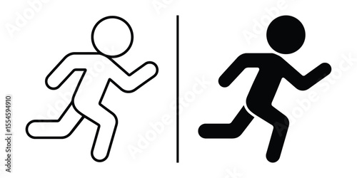Running Silhouette: A stark contrast, two stylized figures sprint forward, one in silhouette and the other in an outlined form, symbolizing dynamic action and the essence of movement. 
