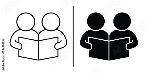 Readers' Duo: A minimalist visual conveys the simple act of two figures engrossed in the world of a book, highlighting the power of shared reading and quiet companionship.