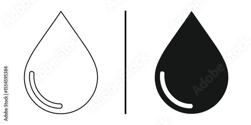 Water Drop Symbol: A simple illustration of a water drop. showcasing the elegance of a water drop with both outline and solid filled in. 