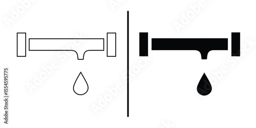 Leaking pipe, a black and white conceptual representation: A minimalist illustration showing the problem of water leakage and waste, evoking concerns of water conservation and resource management. 