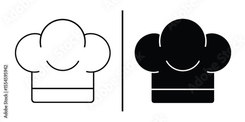 Chef Hat Icons: Crisp vector illustration of a chef hat icon in both black and white, embodying culinary expertise.