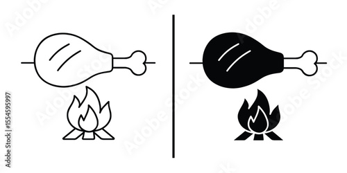Grilled Chicken Feast: A simple yet visually appealing graphic showcasing a chicken leg roasting over a fire, rendered in two contrasting styles. A symbol of flavor and rustic cuisine