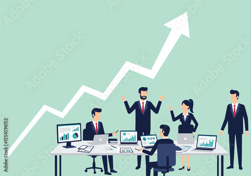 Businessman and woman analyzing a 3D growth graph, symbolizing financial success and team progress