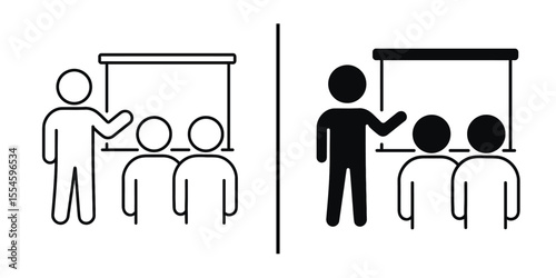 Classroom Icon Set: Teacher giving lesson to students symbol design for education or presentation. 