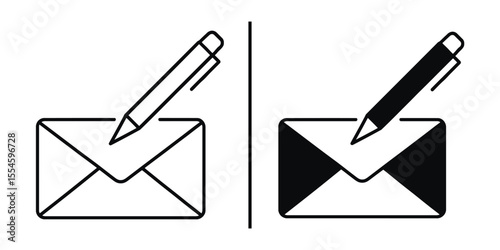 Iconic Correspondence: A simple and elegant depiction of an envelope and pen, symbolizing communication and written expression, perfect for illustrating concepts.