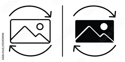 Image Rotation Icon: An illustrative representation of image rotation, with a landscape image and circular arrows depicting the action in both outlined and filled styles.