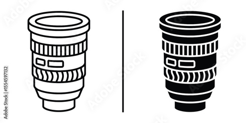 Camera Lens Illustration: A minimalistic design showcases the key elements of a camera lens, perfect for educational material and graphic design projects.