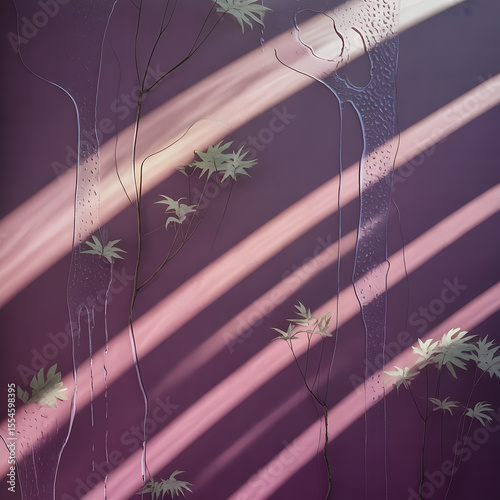 Wallpaper Mural Shadows and light create patterns on a purple wall with plant decorations Torontodigital.ca