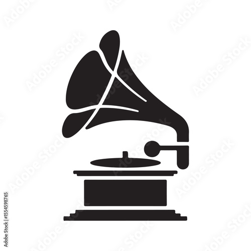 Vintage Black Gramophone Silhouette for Music and Retro Sound