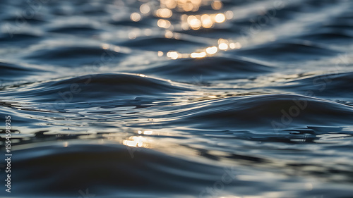 Rippled water surface, sunbeams reflecting.
