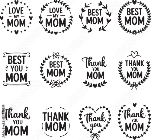 Mother appreciation sentiments with floral and heart embellishments love thank you