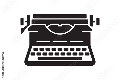 Classic Vintage Typewriter Machine Black Silhouette Icon Design