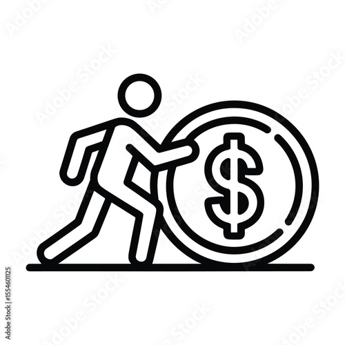 Man Pushing a Large Dollar Coin Financial Growth and Success Concept