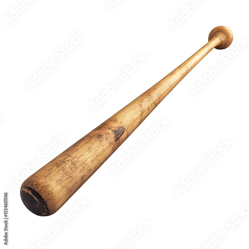 Vintage Wooden Baseball Bat Against Transparent Background