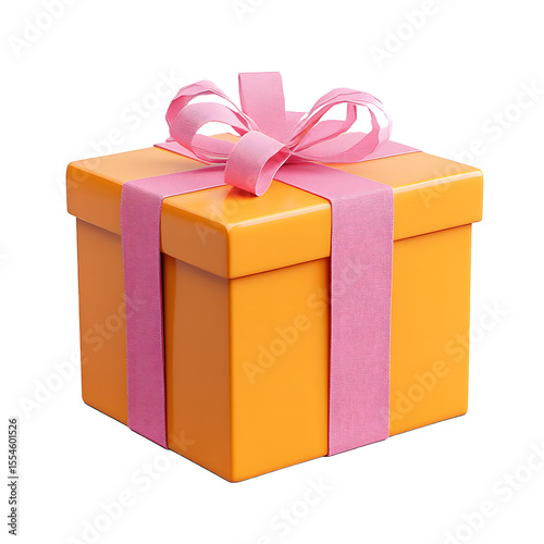 Vibrant Orange Gift Box with Pink Ribbon, Perfect for Celebrations