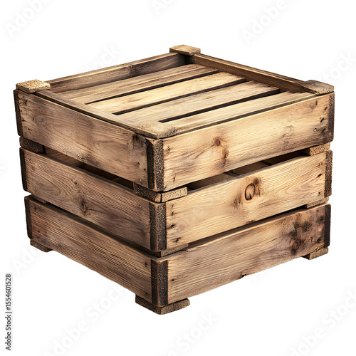 Rustic Wooden Crate Isolated on Transparent Background