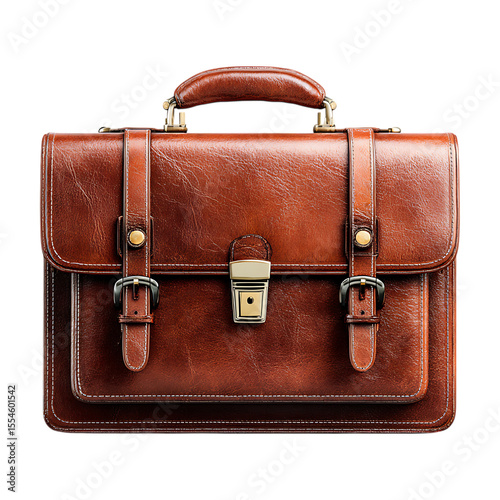 Vintage Brown Leather Briefcase Classic Style and Professional Design On Transparent Background