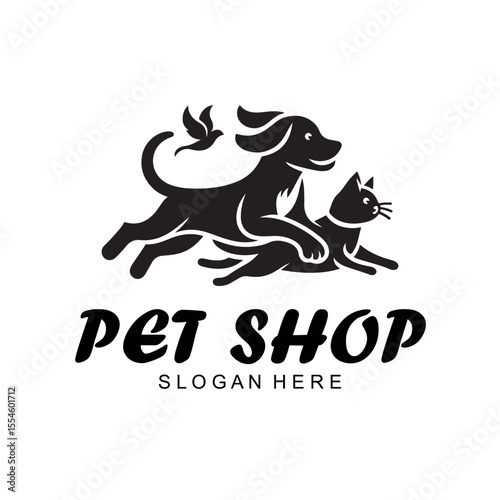 Modern Pet Shop Logo Design – Dog, Cat & Bird Silhouette Vector