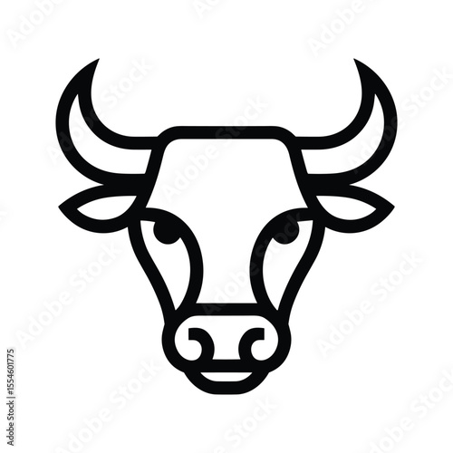 Modern Minimalist Bull Head Icon Illustration in Black and White