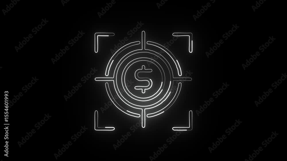 Glowing neon Target icon animation with black background. HD animated outline bullseye and goal achievement symbol video loop Glowing neon Target icon animation with black background. HD animated outline bullseye and goal achievement symbol video loop