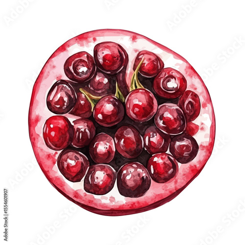 Lingonberry Slice, watercolor illustration vector, isolated on a white background.